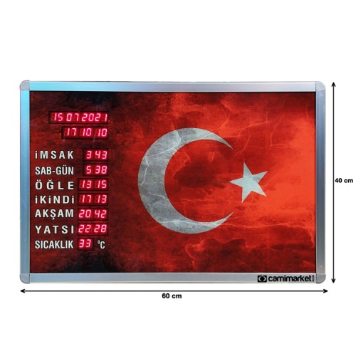 Ezan Okuyan Saat Türk Bayrağı Baskılı 60x40 Cm